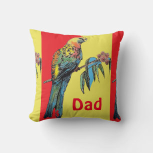 Almofada Rosella Parrot Watercolor Pai Padre Vermelho