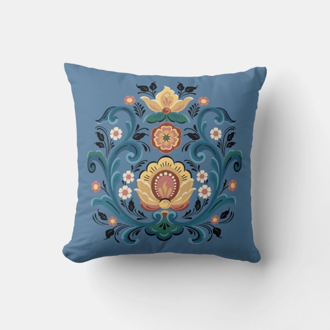 Almofada Rosemaling Dourado and Burgundy (Frente)