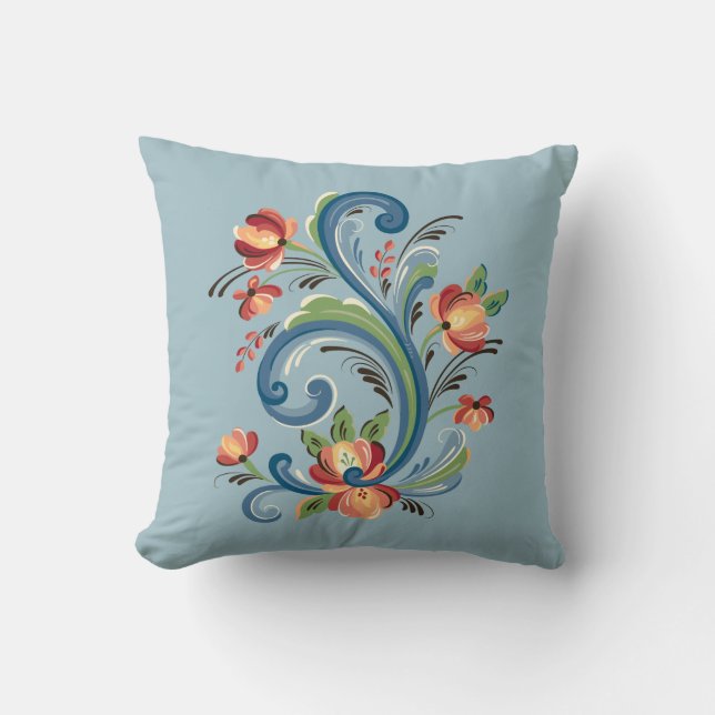 Almofada Rosemaling in Blue and Red (Frente)