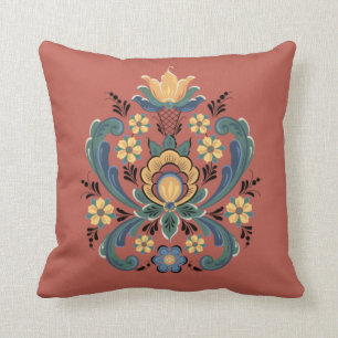 Almofada Rosemaling in Red and Dourado