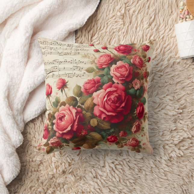 Almofada Roses and Music Notes Throw Pillow,  (Cobertor)