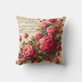Almofada Roses and Music Notes Throw Pillow, 