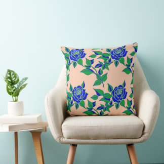 Almofada Roses In Striking Electric Blue With Green Leaves