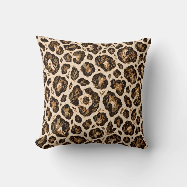 Almofada Rosetas Botânicas de Leopardo Cognac (Frente)