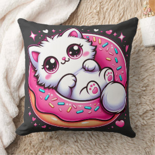 Almofada Rosquinha De Gato Kawaii - Pi De Gatilho De Otaku 