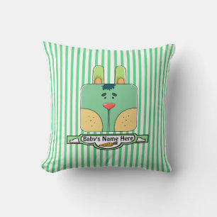 Almofada Rosto Coelho em Stripes - Verde (Personalizado)
