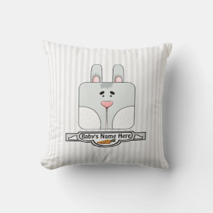 Almofada Rosto de coelho em tiras - Cinzas (Personalizado)