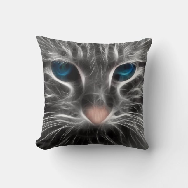 Almofada Rosto de Gato Azul Incrível (Frente)