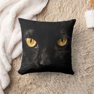 Almofada Rosto de Gato Preto Com Olhos Dourados