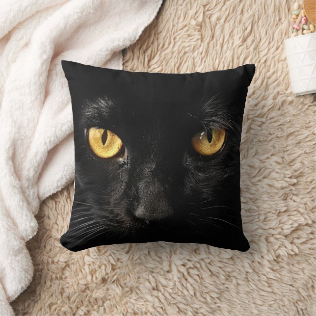 Almofada Rosto de Gato Preto Com Olhos Dourados (Cobertor)