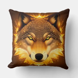 Almofada Rosto de Lobo Radiante Iluminado por Luz Dourada