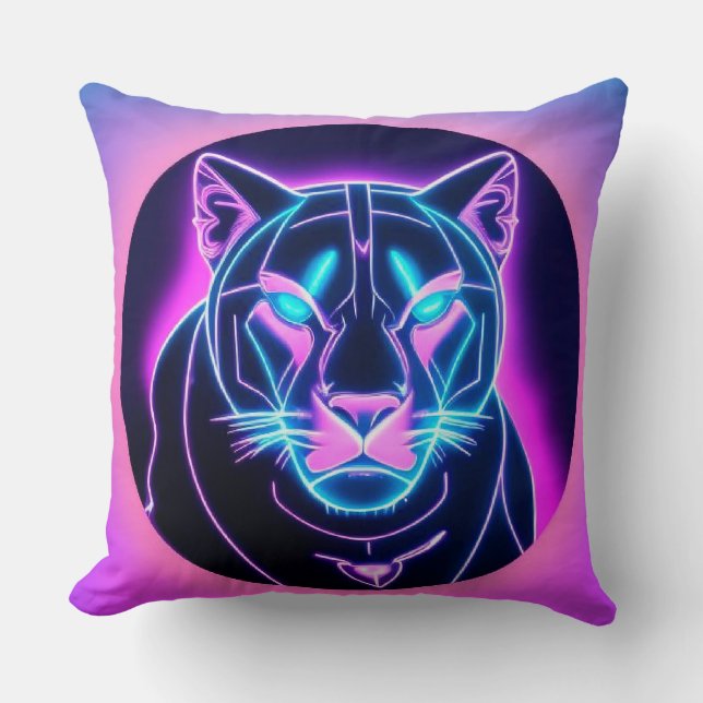 Almofada Rosto de Pantera Neon em Arte Geométrica (Frente)