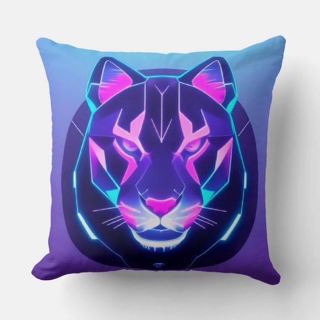 Almofada Rosto de Pantera Neon Futurista (Frente)