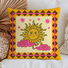Almofada Rosto de Sol Boêmio Amarelo e Rosa Místico Celesti