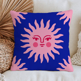 Almofada Rosto de Sol BOHO Chic Rosa no Mistico Azul Marinh