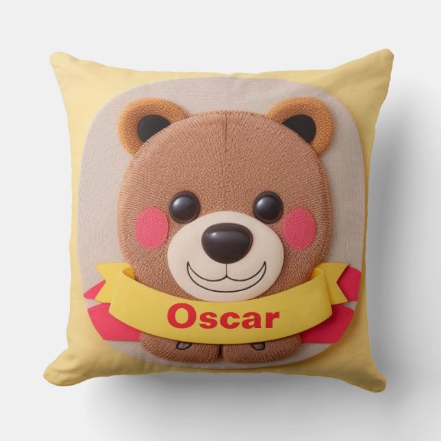 Almofada Rosto de Urso de Desenho Animado Fofo com Laço Col (Frente)