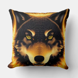 Almofada Rosto do Lobo Radiante Iluminado pela Luz do Ouro