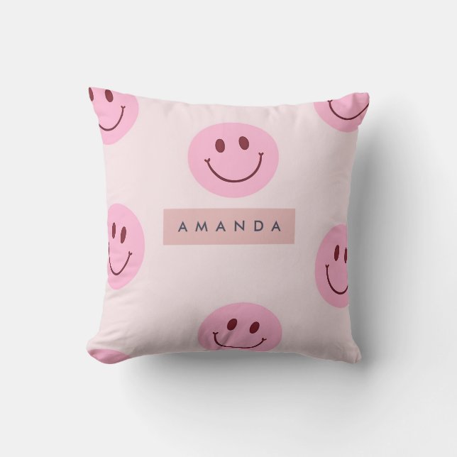 Almofada Rosto Sorridente Rosa Pastel Personalizado (Frente)