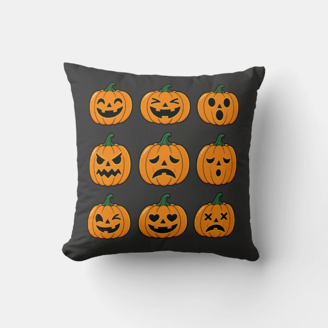 Almofada Rostos de Abóbora Fofos Desenho de Halloween (Frente)