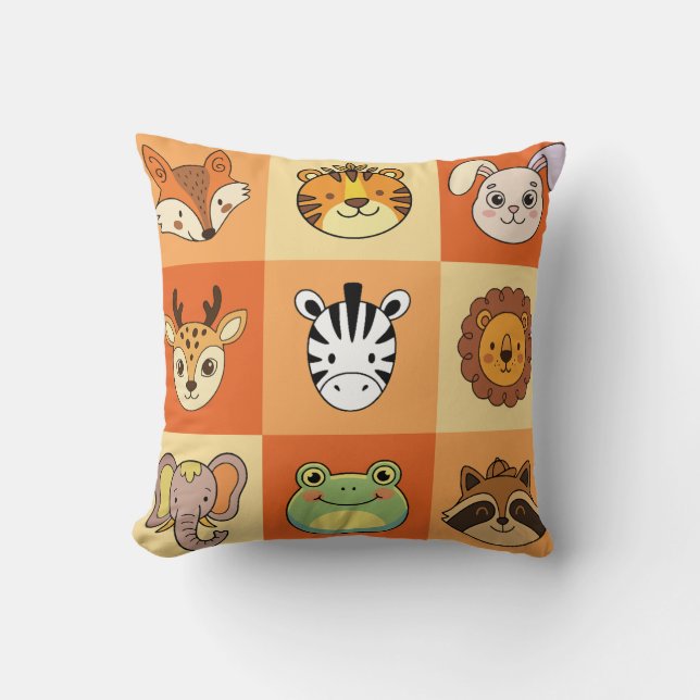 Almofada Rostos de Animais de Desenho Animado Fofos Tema ZO (Frente)
