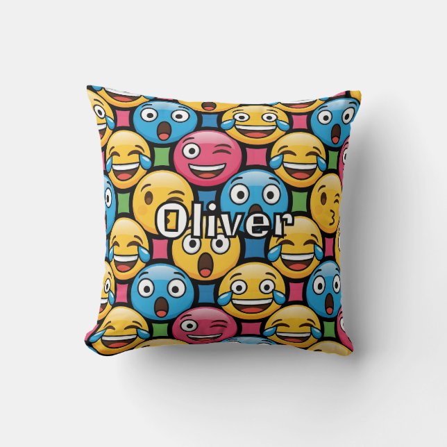 Almofada Rostos de Emoji Coloridos Divertidos (Frente)