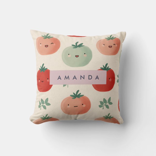 Almofada Rostos de Tomate Kawaii Pastel Cute Personalizados (Frente)