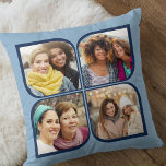 Almofada Rotacionador Retroativo 4 Flor Fotográfico Azul Pe<br><div class="desc">travesseiro de fotos na moda em azul de duas tonalidades com colagem de fotos no estilo do pino traseiro. O modelo de foto é configurado para que você adicione 4 de suas fotos favoritas, que são exibidas automaticamente em formas de pétalas de flores. Se tiver algum problema com o posicionamento...</div>