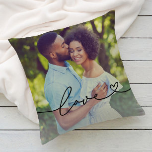 Almofada Roteiro de Coração de Amor Foto Preta Texto