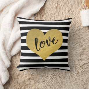 Almofada Roteiro do amor com coração Dourado e listras