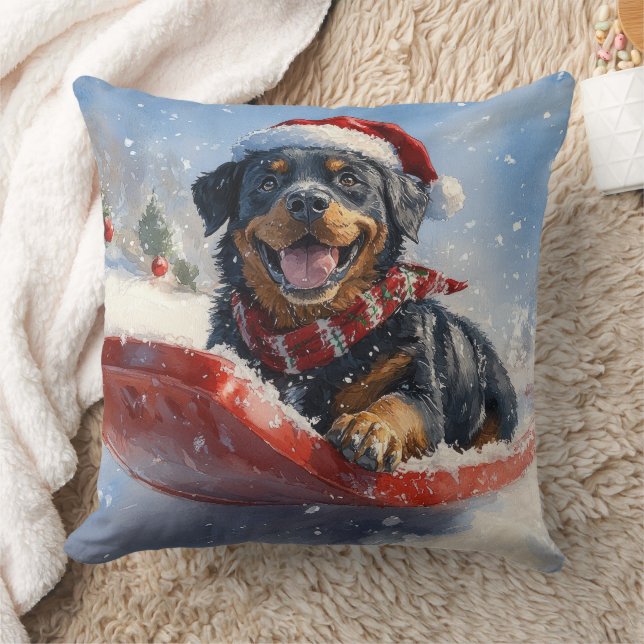 Almofada Rottweiler Cachorro com Lama Deixe nevar Natal (Cobertor)