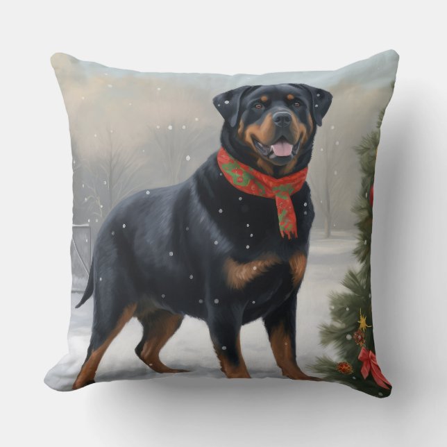 Almofada Rottweiler Cachorro na Neve (Frente)