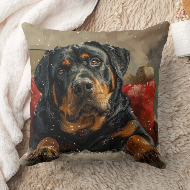 Almofada Rottweiler Cachorro Natal Festivo (Cobertor)