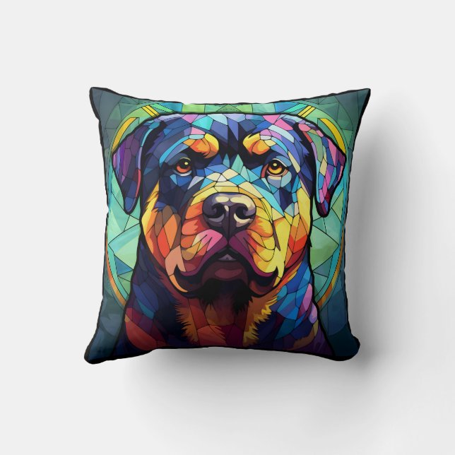 Almofada Rottweiler de Vidro Pintado (Verso)