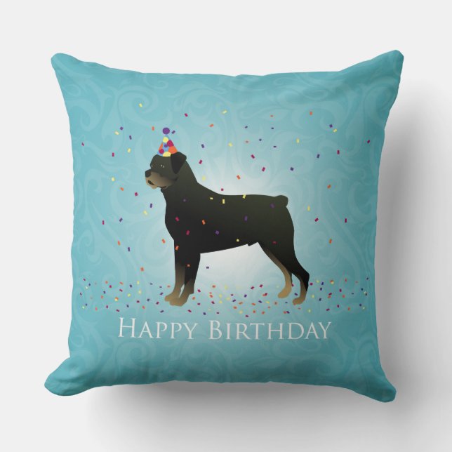 Almofada Rottweiler - Design de aniversário (Frente)