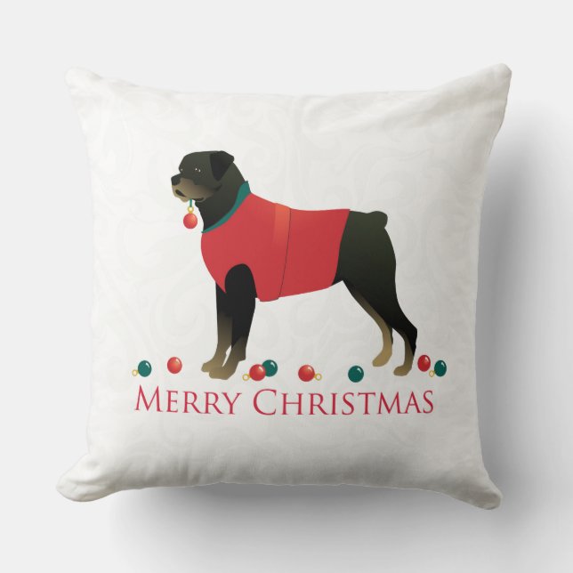 Almofada Rottweiler Design de Natal Feliz (Frente)