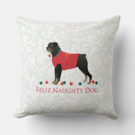 Almofada Rottweiler Feliz Naughn, Design de Natal