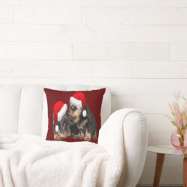Almofada Rottweilers de Natal Usando Chapéus Festivos de Fe