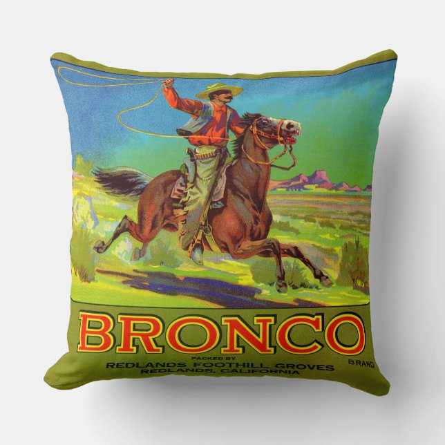 Almofada Rótulo da caixa de fruta do Bronco 1920 (Frente)