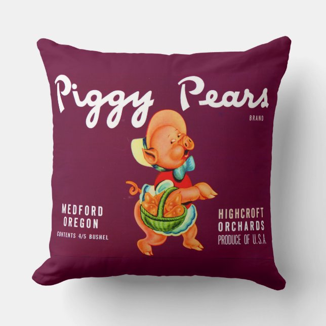 Almofada rótulo de caixa de frutas Pears Piggy de 1940 (Frente)