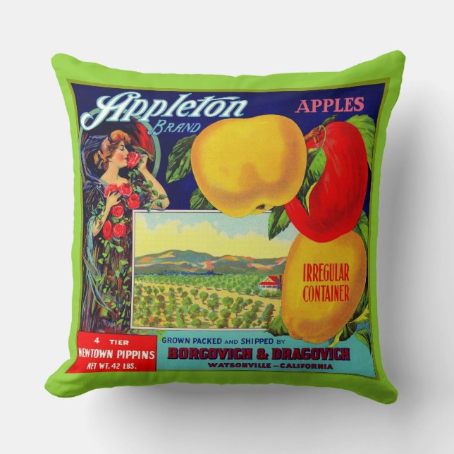 Almofada rótulo de caixa de maçãs Appleton circa 1900 (Frente)