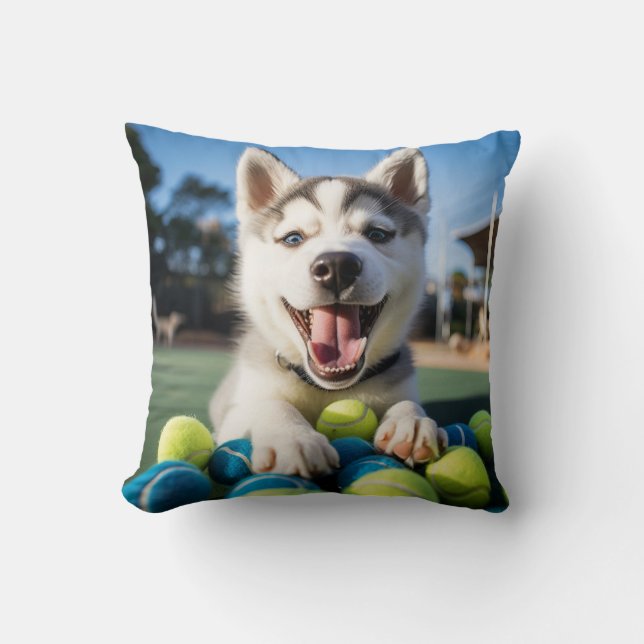 Almofada 🐶 Rouco sorridente 🎾 com bolas de Tênis (Frente)