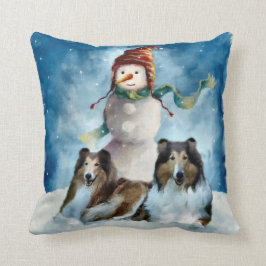 Almofada Rough Collies com Snowman no Natal