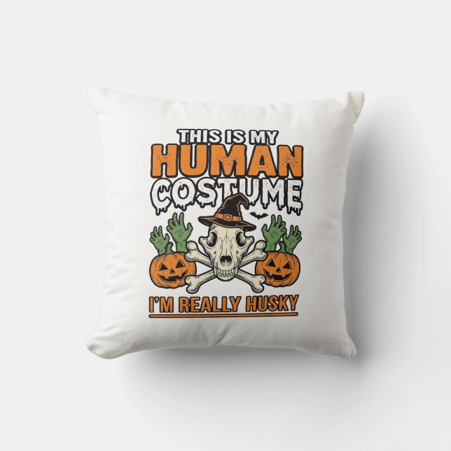 Almofada Roupa de Halloween de Custo Humano Husky Engraçado (Frente)