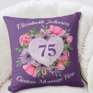 Almofada Roxo 75º Travesseiro de Aniversário para Mulheres