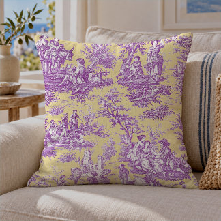 Almofada Roxo Amarelo Vintage Toile de Jouy Francês