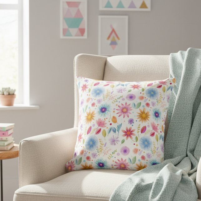 Almofada Roxo Azul Rosa Boho Flor Silvestre (Criador carregado)