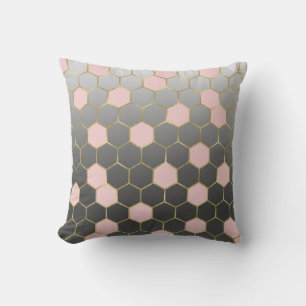 Almofada Roxo Bege Cinza e Dourado Hexágono Glam Moderno