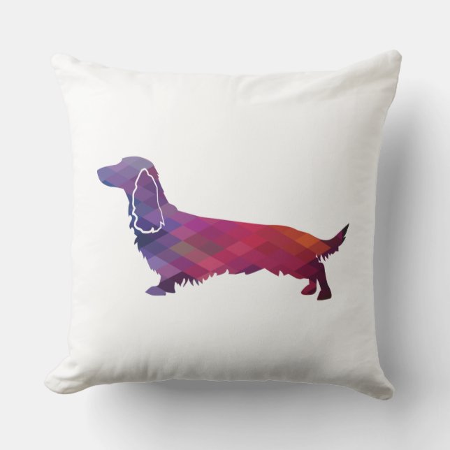 Almofada Roxo Dachshund Geo de Cabelo Longo (Frente)