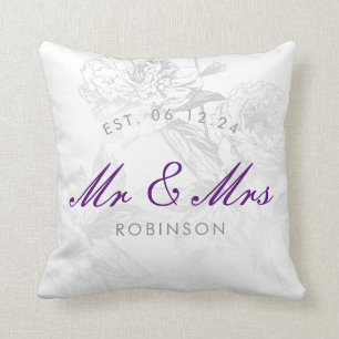 Almofada Roxo do Sr. & da Sra. Casamento Simples Floral