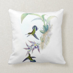 Almofada Roxo do verde da ilustração do colibri do vintag
